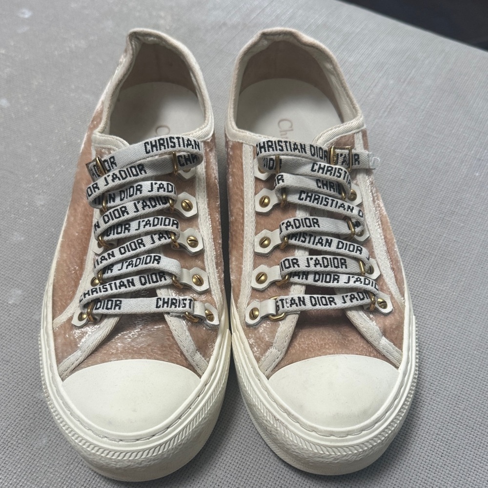 Christian Dior Beige Sneakers with Logo Laces